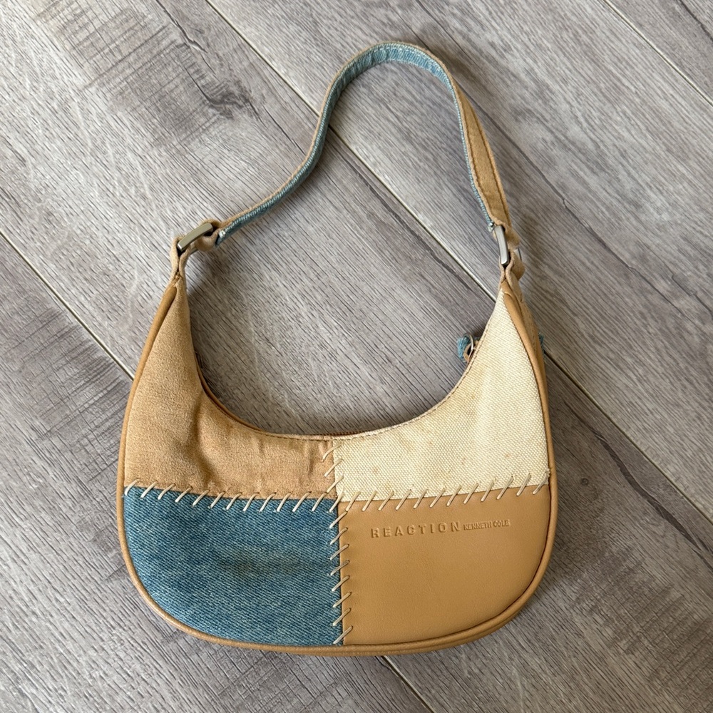 Kenneth Cole Reaction Patchwork Denim Leather Y2k… - image 1